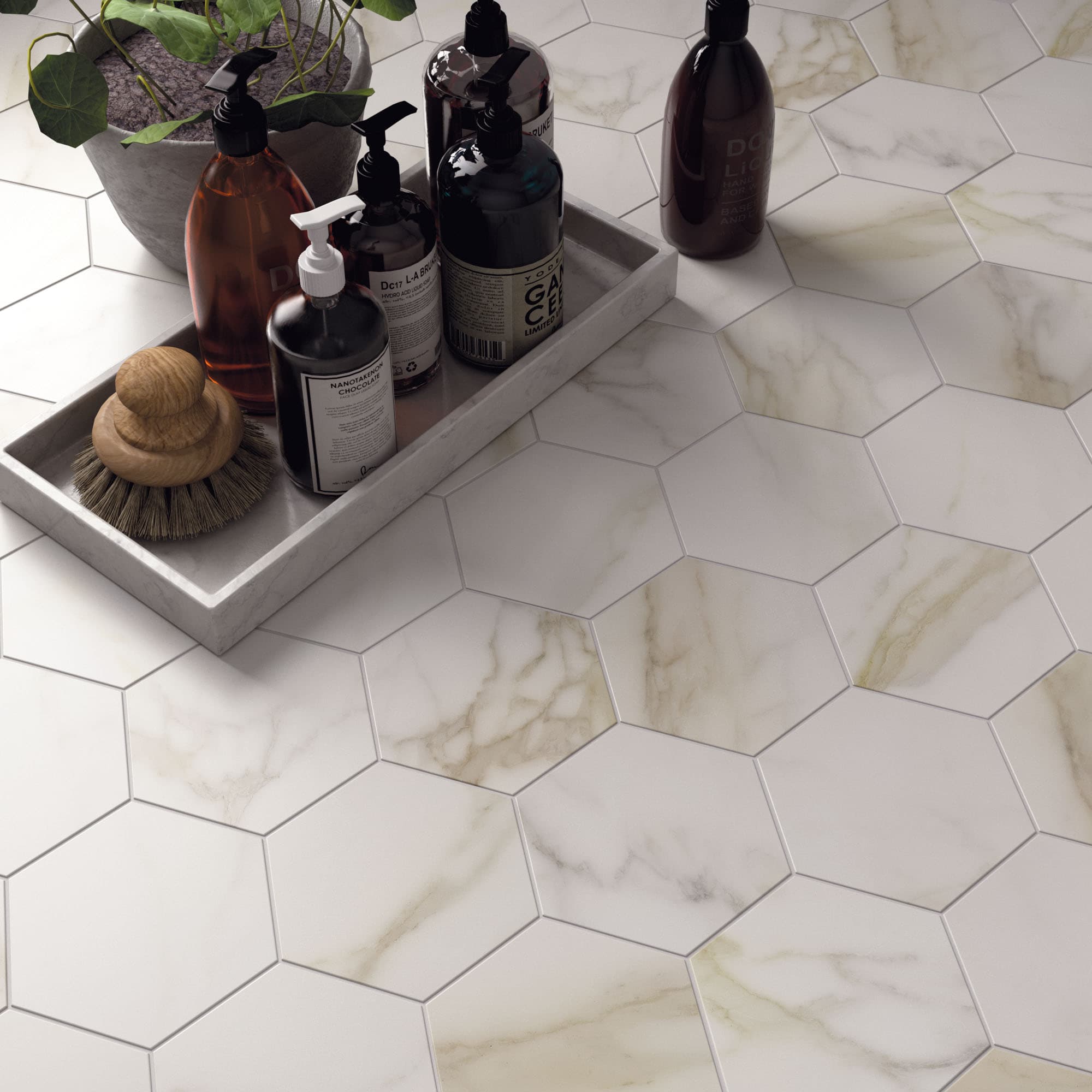 Diamond Gold hexagon mozaiek mat op net van 26x27 - afbeelding 2