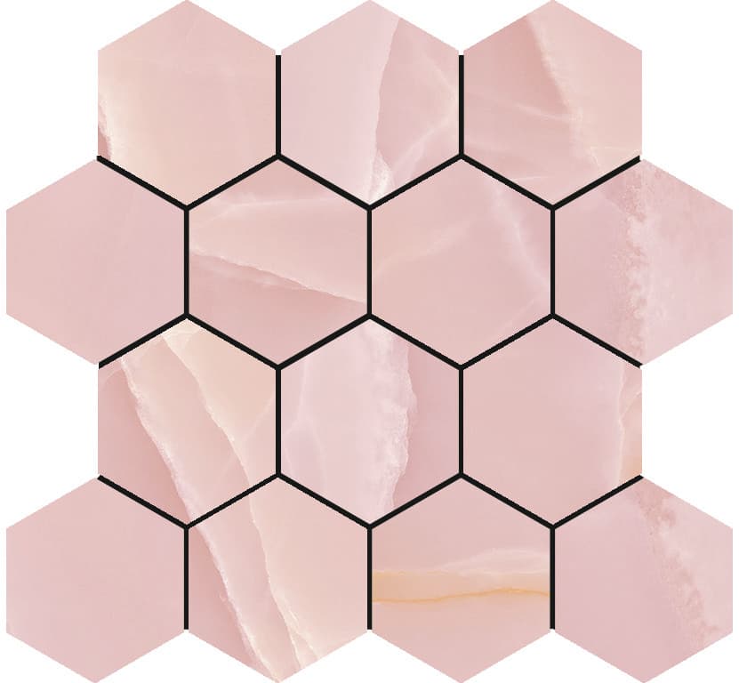 Onyx Rose polished mozaiek hexagon op net van 29x27cm