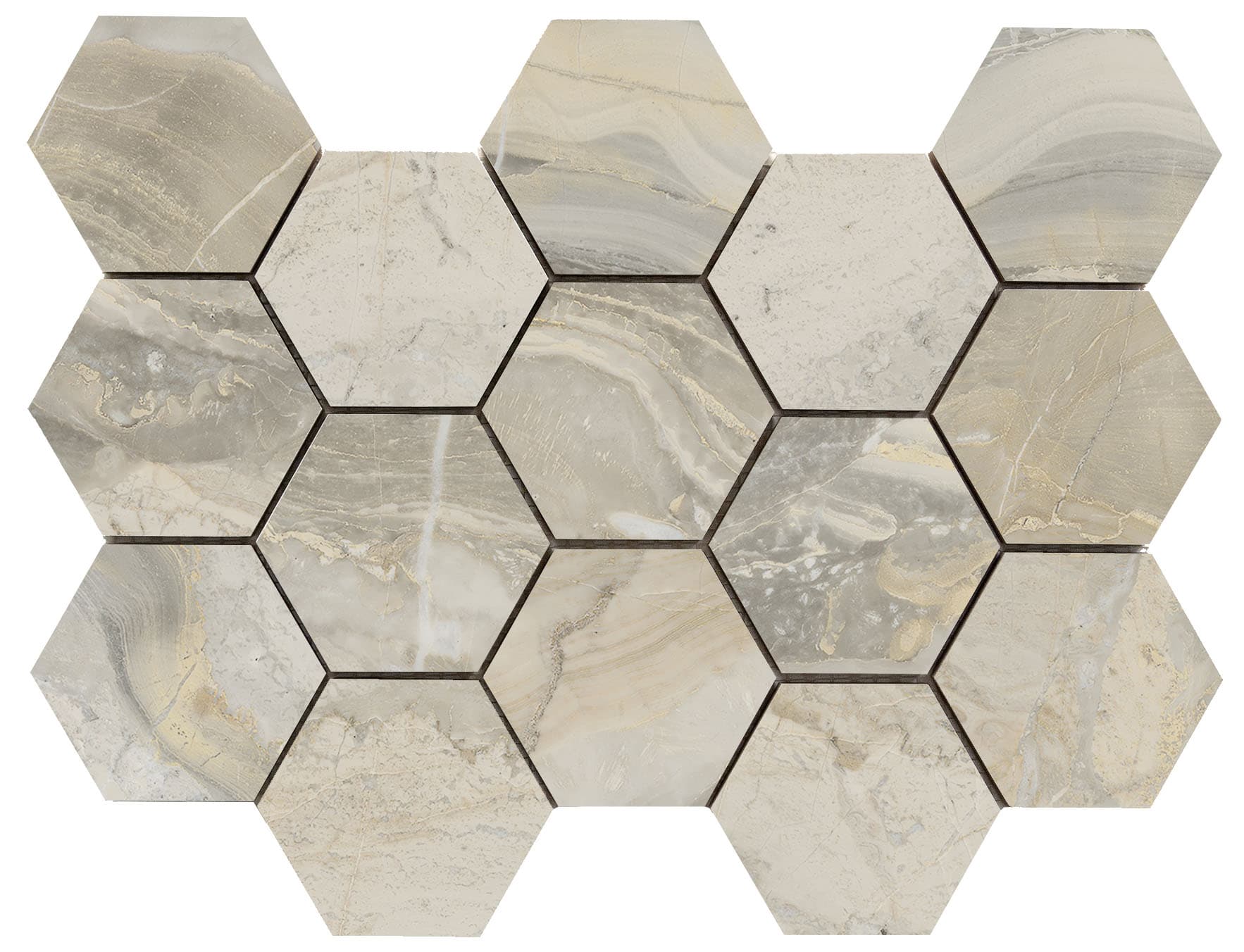 Luxury hexagon mozaiek Ample Beige gepolijst 32,5x22,5 - afbeelding 2